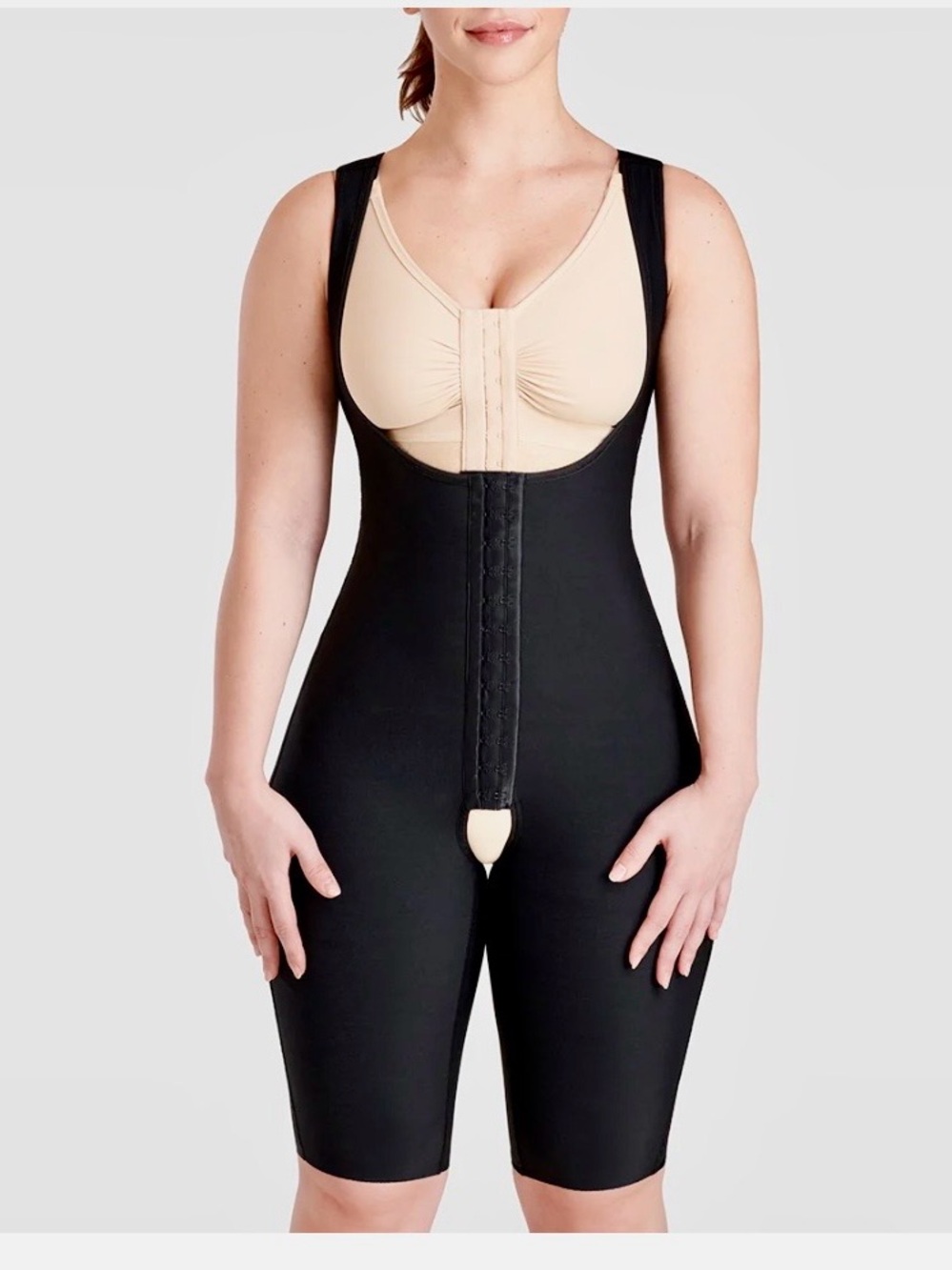 Black High-Waist Post-Surgery Sculpting Bodysuit with Nude Bust Panel